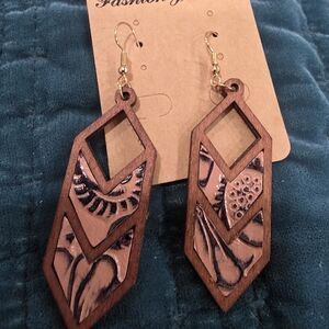 Geometric Wooden Earrings with Gold Accents